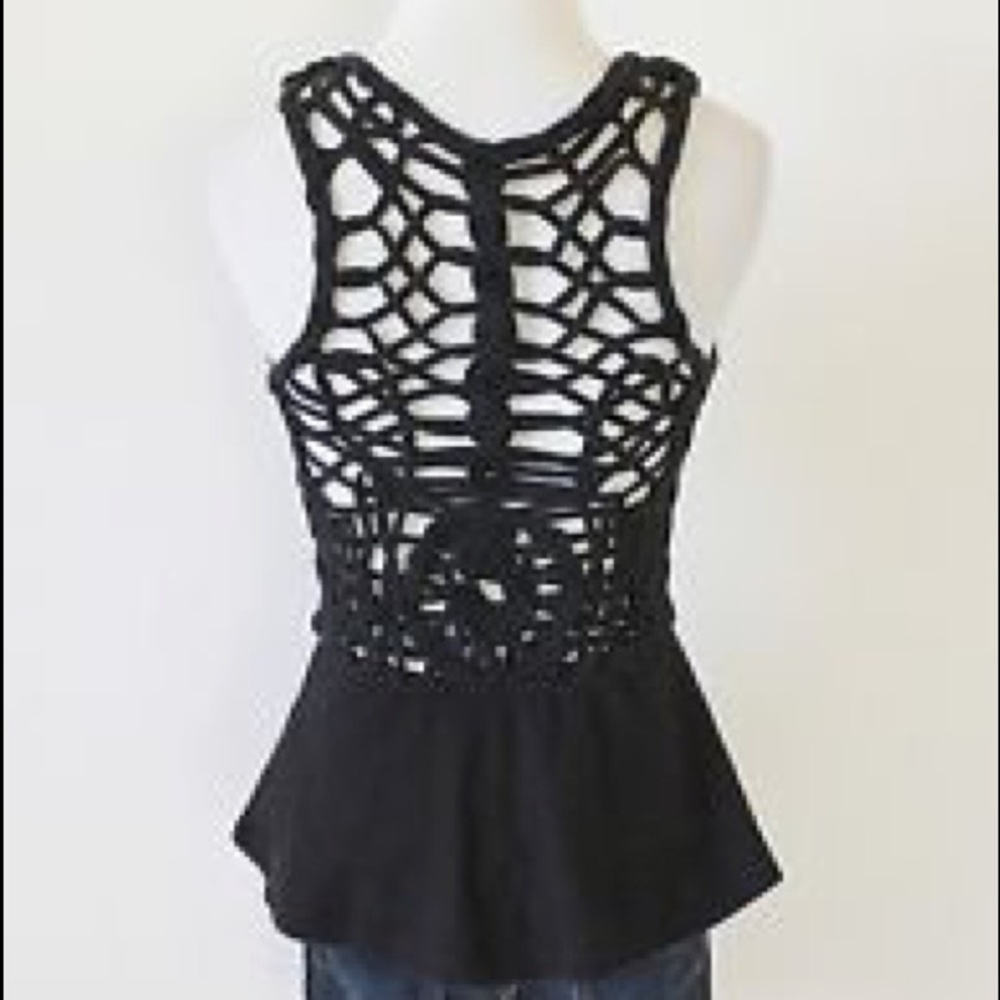 Free People lattice back stretchy peplum top